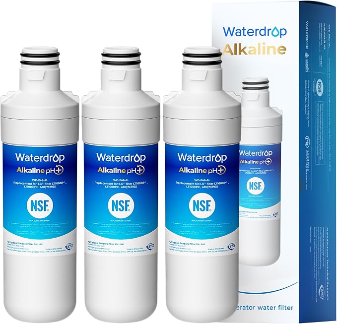 Waterdrop Alkaline LT1000PC ADQ747935 Refrigerator Water Filter, 3 Pack | Replacement for LG® LT1000P®/PC/PCS, LFXS26973S, LMXS28626S, LMWS27626S, LFXS28596S, ADQ74793501, ADQ74793502 and LT120F®