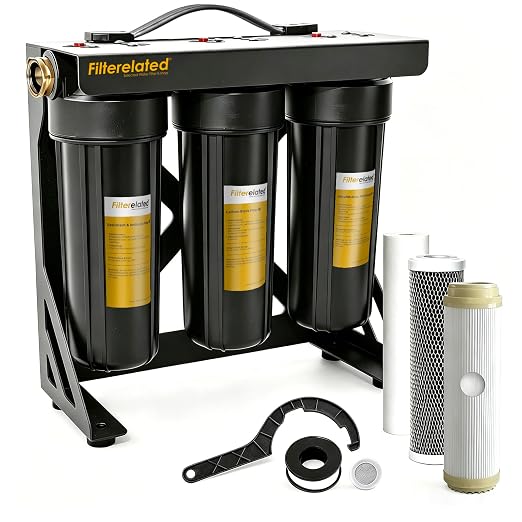 Filterelated Upgraded 3-Stage RV Water Filter w/Bracket, PP+Polyphosphate, Carbon Block & 0.01μm UF, 3/4" Brass Fittings, Reduces Sediment, Chlorine, Metals, Odors – for Camper, Boat, Garden