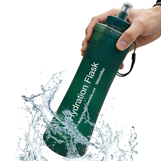AXEN Collapsible Water Bottle with Filter System, Soft Hydration Flask for Trail Running, Camping, Hiking, Cycling, 1L Slate Green