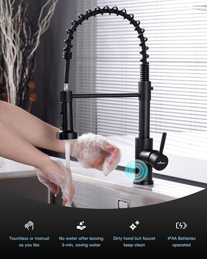 APPASO Black Touchless Kitchen Faucet with Soap Dispenser | Motion Sensor Activated Hands-Free Automatic Faucet for Sink with Pull Down Sprayer, Single Handle Faucets for Kitchen Sink