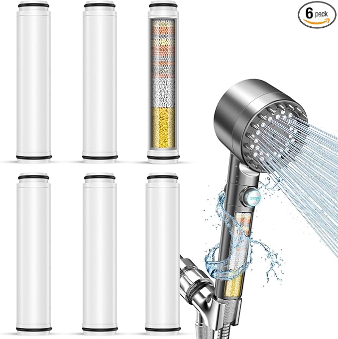 6 Pack Shower Filter Compatible with FEELSO Shower Head Filter Replacement,15 Stage Filter Replacement Cartridge,Remove Chlorine and Harmful Substances，Reduces Dry Itchy Skin and Hair