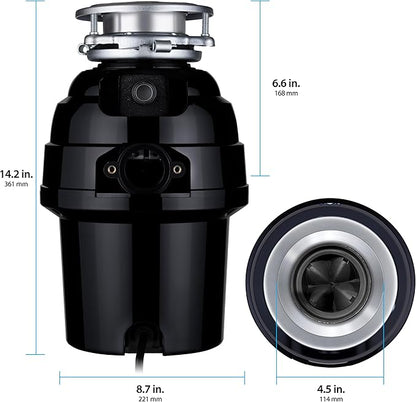 Waste Maid 10-US-WM-458-3B Garbage Disposal Anti-Jam Stainless Steel Food Waste Grinding System, 3/4 HP Deluxe, Black