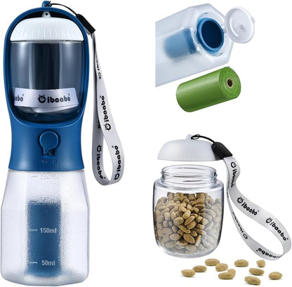Cibaabo Dog Water Bottle with Food Container & Poop Bag Holder & Filter | Travel Water Bowl, Portable Pet Dispenser, Dog Gifts, Puppy Essentials for Walking Hiking