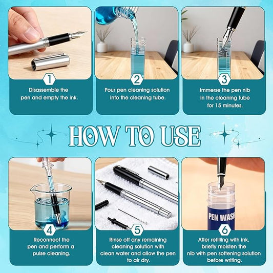6.67 oz Fountain Pen Cleaneing Kit, Fountain Pen Cleaner, Fountain Pen Flush, Won't Damage the Nib, is Suitable for Cleaning Fountain Pen Nibs, and Extends the Life of the Pen