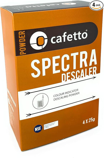 Cafetto Spectra Espresso Machine Descaler, Color Indicator Descaling Cleaning Powder Designed for Espresso Machine Water Tanks, Boilers and Coffee Brewers (Pack of 4)