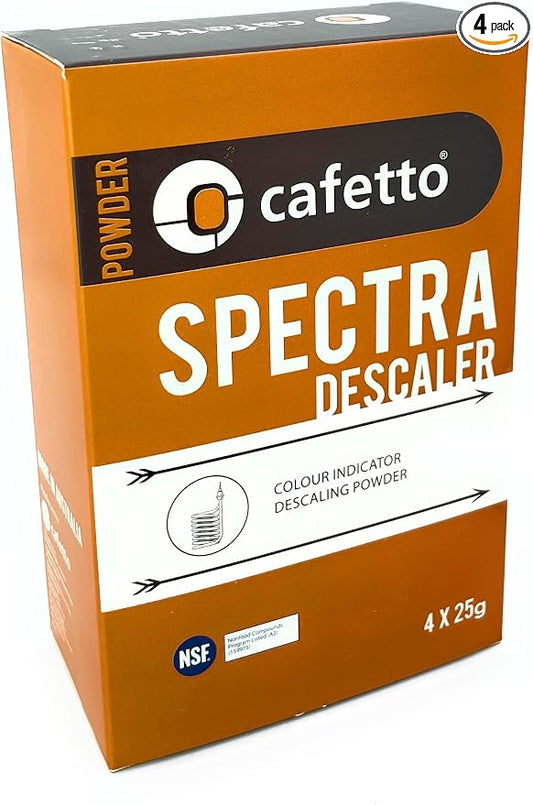 Cafetto Spectra Espresso Machine Descaler, Color Indicator Descaling Cleaning Powder Designed for Espresso Machine Water Tanks, Boilers and Coffee Brewers (Pack of 4)