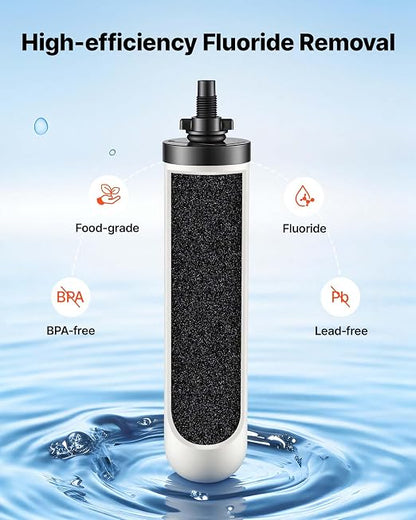 VEVOR Gravity-fed Water Filter System, 3G 304 Stainless-Steel Countertop Water Filtration System, Reduces Lead and up to 99% of Chlorine, with 2 Ceramic Carbon Filters, and Spigot, for Home Camping RV