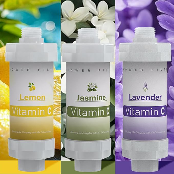 3 Pack Vitamin C Shower Filter for Hard Water Filter Bathtub Shower Aromatherapy Replacement Cartridge Bathroom Accessories Remove Chlorine Fluoride Heavy Metals Lemon Lavender Jasmine