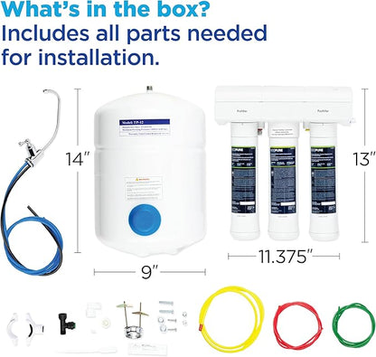 EcoPure ECOP30 Premium Reverse Osmosis System – Under Sink Drinking Water Filter System – NSF-Certified – Reduces Lead, Chlorine, and TDS –Bottled-Quality Water – Easy Filter Changes