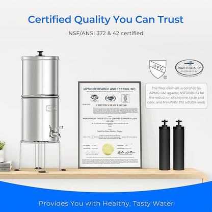 Waterdrop TK-AB-FS Gravity Water Filter System, with Silver Ions Enhanced Filtration, NSF/ANSI 42&372 Standard, Reduces Fluoride and Chlorine, with 4 Filters and Metal Spigot, 2.25G