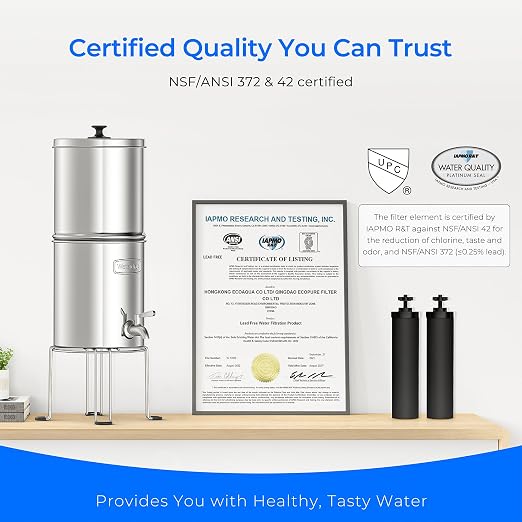 Waterdrop TK-AB-FS Gravity Water Filter System, with Silver Ions Filtration | NSF/ANSI 42&372 Standard, Reduces Fluoride and Chlorine, with 4 Filters and Metal Spigot, 2.25G