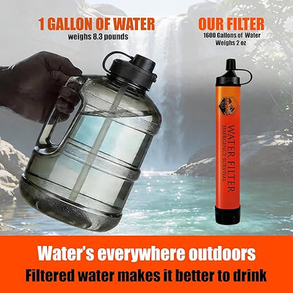 5-Pack Personal Water Filter Straw with Emergency Whistle, Portable Reusable Survival Filter for Family Camping, Hiking, Backpacking & Emergency Preparedness