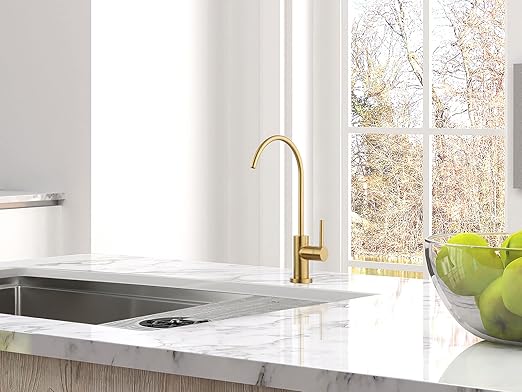 AguaStella AS09BG Brushed Gold Brightly Stainless Steel Kitchen Water Filter Faucet RO Faucet for Most Reverse Osmosis Units or Water Filtration System in Non-Air Gap
