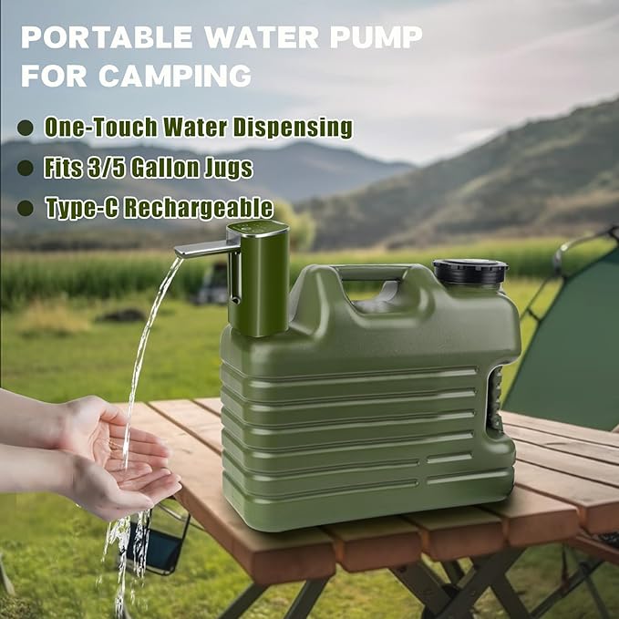 Automatic Touch Control Water Pump – Only for 5 Gallon,4.8, 3.5, 3.2Gal Water Containers, Portable Foldable Faucet for Camping, Hiking & Outdoor Use, Type-C Rechargeable, Leak-Proof & Lightweight