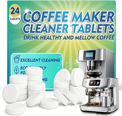 Coffee Machine Cleaner Descaler Tablets, 24 Count Coffee Maker Cleaner for Breville, Moccamaster, Nespresso, Keurig, Ninja, Delonghi, Espresso Machine Cleaning Tabs, Deeply Descales for Coffee Maker