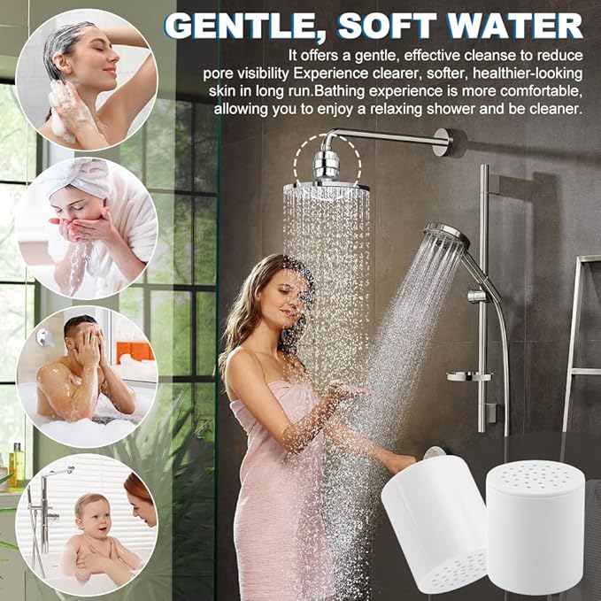 4 Pack 20 Stage Shower Head Filter Universal Replacement Cartridge with Sealing Tapes for Water Soften, Remove Heavy Metals, Iron, Other Sediments