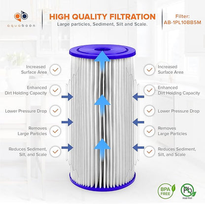 Aquaboon 5 Micron Pleated Sediment Water Filter 10 x 4.5 Cartridge - Whole House Water Filter Replacement - Whole House Water Filters Cartridges Compatible with Well Filters FXHSC, R50-BBSA, 10-Pack