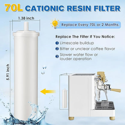 2 Pack 70L Cationic Resin Filter Compatible with LELIT PLA930M Espresso Machines, Upgraded Cationic Water Softeners for Tank, Removes Calcium & Magnesium, Releases Sodium, Prevents Limescale