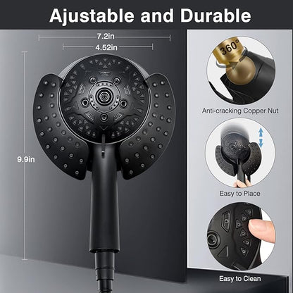 INAVAMZ Shower Heads with Handheld Spray Combo: 7.2" Rain Shower Head & Handheld Shower Head 2-IN-1 Shower Head with 60" Hose (BLACK), Shower Trim Systems