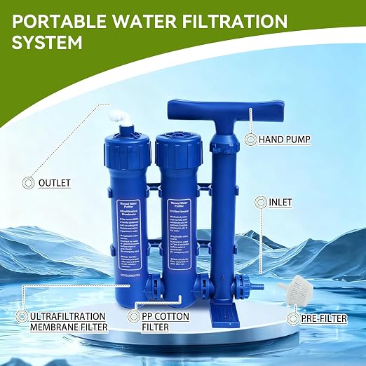 Water Purifier Survival Filtration System for Survival – 3-Stage Portable Water Filter System, High-Volume for Camping, Emergency Preparedness – Grade Survival Water Purification for Group Survival