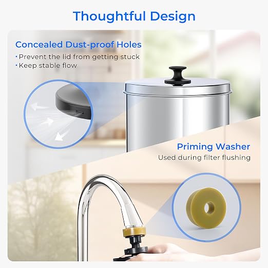 Waterdrop TK-AB-FS Gravity Water Filter System, with Silver Ions Filtration | NSF/ANSI 42&372 Standard, Reduces Fluoride and Chlorine, with 4 Filters and Metal Spigot, 2.25G