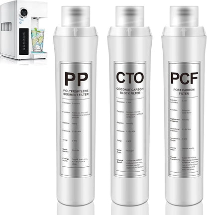 3 Pack Water Filter Replacement Compatible with Bluevua RO100ROPOT, Water Filters Set, 1 PP, 1 CTO, 1 PCF, Improved Drink Quality, Easy to Replace for Household Daily Use Drinking