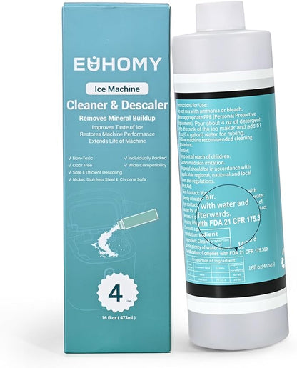 EUHOMY Ice Machine Cleaner Descaler, 16 Fl OZ Ice Maker Cleaner (4 Uses Per Bottle), Ideal Universal Descaling Solution for All Brands Ice Maker, Single Use Coffee and Espresso Machines