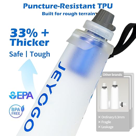 1L Collapsible Water Filter Bottle, 0.1 Micron Hollow Fiber Water Filter Bag, BPA-Free Filtration Bladder for Hiking, Backpacking, Camping, Cycling & Emergency Survival(Arctic White, 1L)