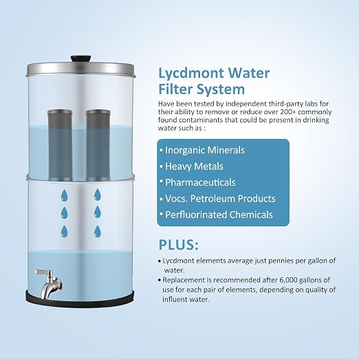 2.25G Ultra-Filtration Gravity Water Filter System，304 Stainless Steel Countertop System with 2 Filters & Metal Faucet，NSF/ANSI 42 Certification，Reduce 99% Chlorine