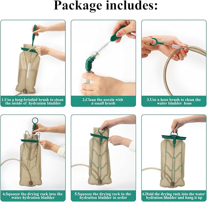 Patelai 8 in 1 Hydration Bladder Cleaning Kit Includes 3 Different Brushes and Drying Collapsible Bladder Frame, Water Reservoir Backpack Cleaning Kit