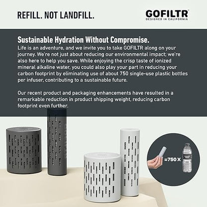 GOFILTR Alkaline Water Infuser - 9.5 pH + Electrolytes for Any Water Bottle/Small Pitcher, 750 Refills / 3 Months, Ionized Mineral Water Infuser (1 Pack)