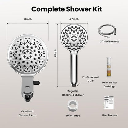 JOMOO Shower Head with Handheld Spray Combo, 7 Spray Settings Magnetic Showerhead with Filters for Hard Water, Magnetic Docking System, 71 inch Shower Hose, Chrome