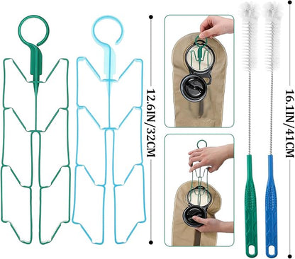 Feekoon Reservoirs Backpack Accessories Hydration Bladder Cleaning Kit with Flexible Long Brush for Hose, Small Bite Valve and Big Brush, Drying Collapsible Bladder Frame, Carrying Pouch