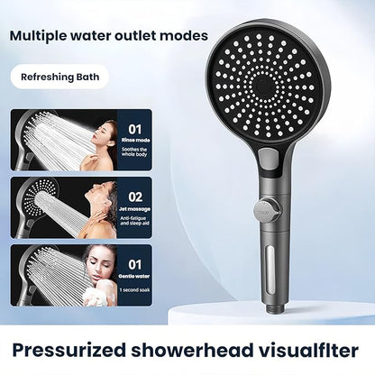 Filtered Handheld Shower Head with Hose and Holder, 5.1" Large High Pressure Shower Wand with 2 Extra Filters, Reinforced Matte Black Showerhead Set for Hard Water, 3 Spray Modes & One-Key Pause