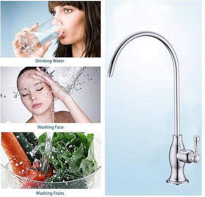Delle Rosa Drinking Water Purifier Faucet, Commercial Water Filtration Faucets for Under Sink Water Filter System, Modern Stainless Steel Kitchen Bar Sink Drinking Water Faucet, Chrome,Non-Air Gap