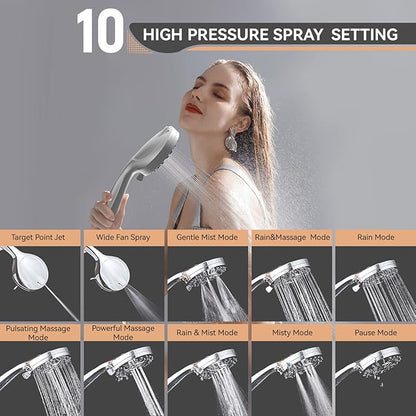 Shower Head, 15 Stage Filtered Shower Head for Hard Water, 10 Modes High Pressure Handheld Shower Head with 60" Hose and Bracket, Remove Chlorine and Harmful Substance