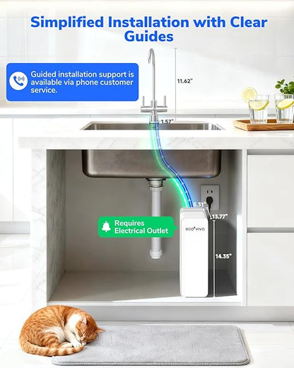 Ecoviva 600GPD Reverse Osmosis System, RO Under Sink Water Filter System, Tankless, Lower TDS, 2.5:1 Pure to Drain Ratio, LED Panel with Filter Monitor, Online Installation Guide, White