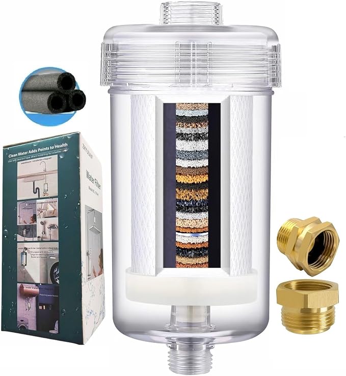 1 Micron Washing Machine Water Filter, Washer Water Filter System, For Washing Machine, Faucet, > 99.5% Removal of Chlorine Fluoride, Heavy Metals, Odor, Reusable Carbon Shower Filter