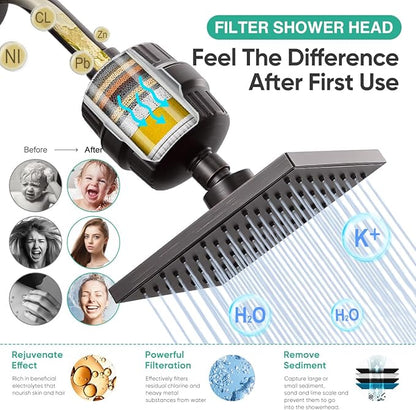 Cobbe High Pressure Filtered Shower Head Combo, Rain Shower Head with 20 Stage Shower Head Filter for Hard Water - Adjustable Replacement Remove Chlorine and Harmful Substances, ORB