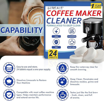 Coffee Machine Cleaner & Descaler Tablets - 24 Pack, Compatible with Nespresso, Keurig, Ninja, DeLonghi, Miele, Breville, Philips & All Major Brands, for Coffee Maker Pot, Espresso & Drip Machines