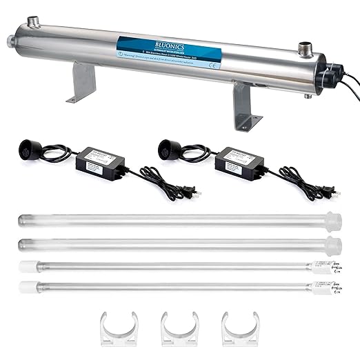 UV Water Filter Whole House Purifier System 110W Ultraviolet Light Lamp, 110V, 24GPM Flow Rate, 1-inch NPT Inlet Outlet Purification by Bluonics