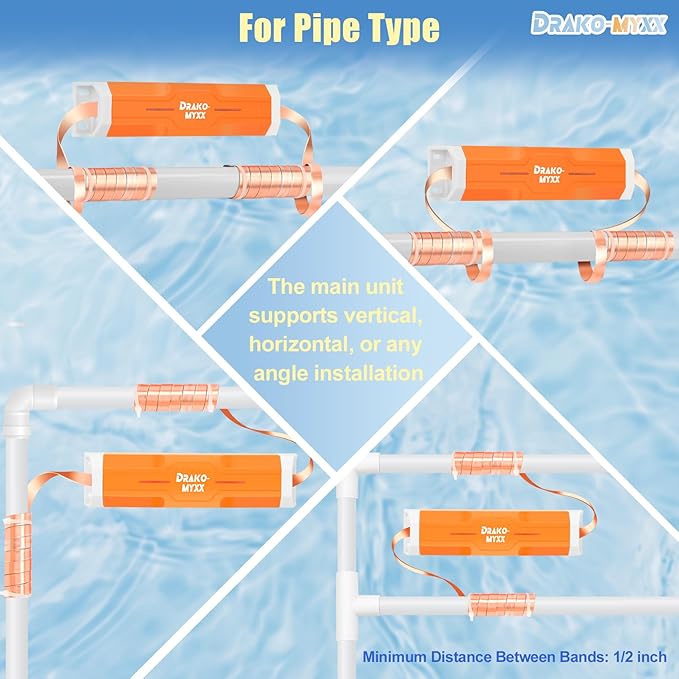 Electronic Water Descaler No Salt Water Treatment System for Whole House, Compatible With Pipes Up to 1 Inch (25.4 mm) in Diameter, Effectively Prevents Limescale Build-Up and Mineral Deposits