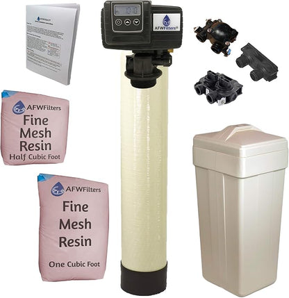 AFWFilters 1.5 Cubic Foot (48k) Whole Home Iron Pro Water Softener with Fine Mesh Resin, 3/4" Plastic MNPT Connection, and Almond Tanks