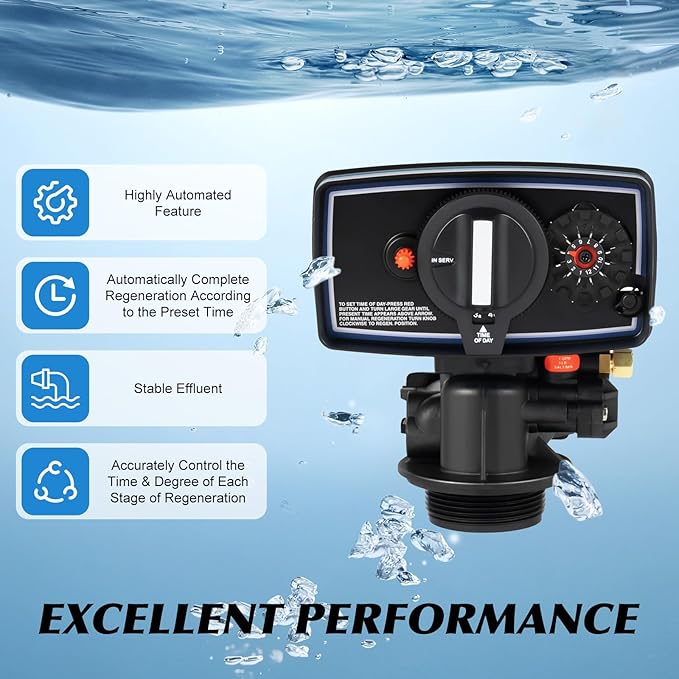 5600 Water Softener Valve, 3W 12-Day Time Clock Control Valve 9-11'' Diameter Whole House Water Softener System Valves for Water Purifier Softeners