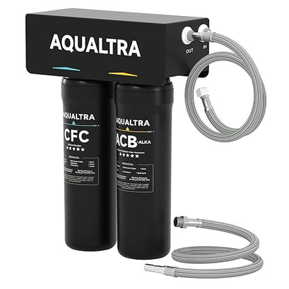 AQUALTRA USF-2B-10 Slightly Alkaline Under Sink Filter System, 20K Gal, Reduce PFOA, PFOS, Chlorine, Lead, Mercury, Chloramine, Fluoride, Microplastics Particles, Bad Taste & Odor