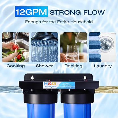 H&G Lifestyles Water Descaler Whole House, 2 Stage 10" x 4.5" Water Filter | Whole House Water Filtration, Remove Scale Filter,Saltless Water Softener, Remove Chlorine Heavy Metal,Reduce Scale Buildup
