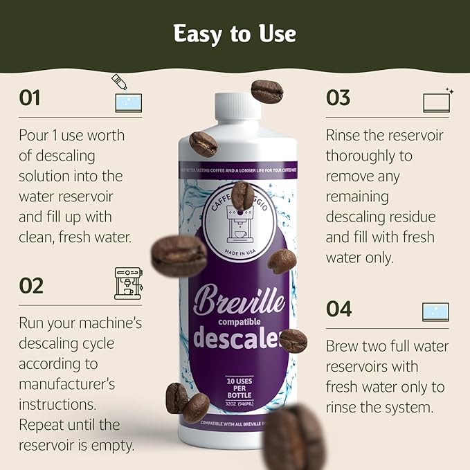 Breville Descaler (10 Uses) Specially Formulated to Descale and Clean Your Breville Espresso Machine Carbon Friendly Descaling Kit 2.5 Year Supply