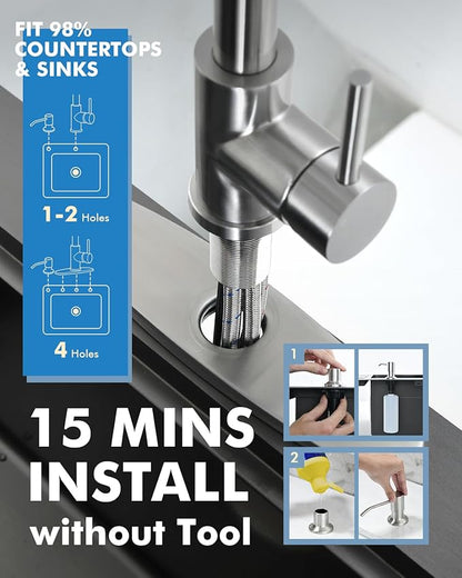 VFAUOSI RV Bath Faucets, Shower Faucet with Soap Dispenser for RV Sink, 3-Mode Kitchen Sink Faucet with Pull Down Sprayer Stainless Steel Single Handle Brushed Nickel