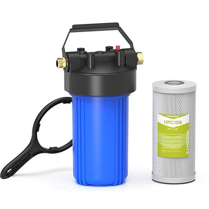 HHB10 RV Water Filter System with 0.2 Micron 2-in-1 Composite Filter, Removes Sediments, Chlorine, VOCs, Heavy Metals, Bad Taste & Odor, Ideal for RVs, Campers, Travel Trailers and Boats