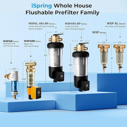 iSpring WSP-1000 Spin Down Sediment Water Filter, Whole House Reusable Flushable Prefilter for Well Water, 1000-Micron, 1" MNPT + 3/4" FNPT, Lead-Free Brass